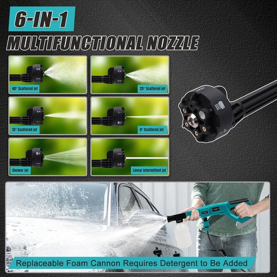 Accu-hogedrukreiniger voor Makita 18 V, mobiele hogedrukreiniger met slang, draagbaar voor auto, terras, raam, gazon (zonder accu) — afbeelding 2
