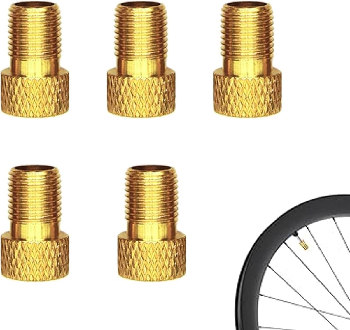 5 stuks fietsventieladapter, ventieladapter Frans ventiel op autoventiel (SV naar AV) met afdichtring, messing ventieladapterset voor racefiets, mountainbike, luchtpomp, tankstation