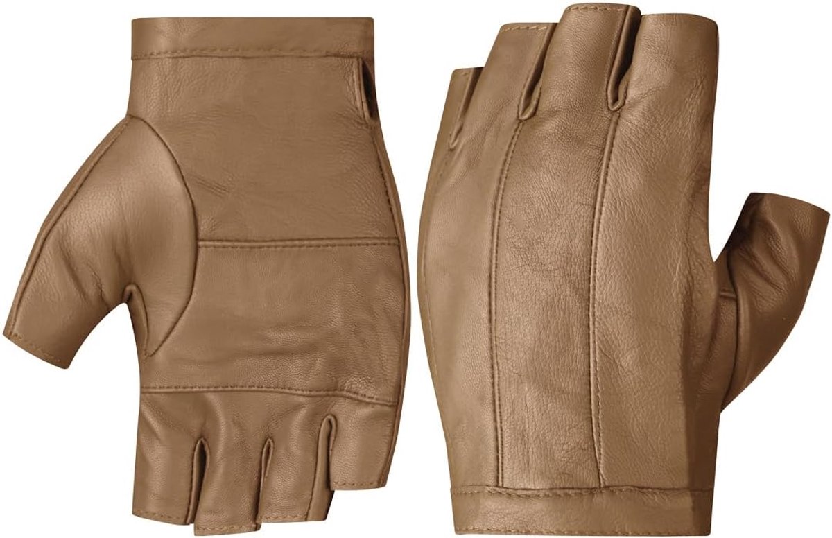 Handschoenen voor mannen, Leidshandschoenen van leer zonder vingers KM049EU