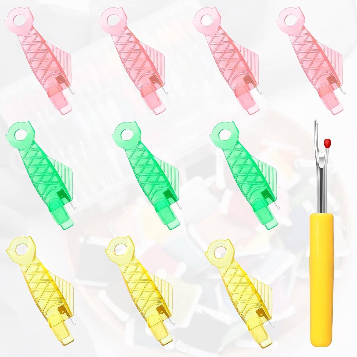 10 stuks visvormige naalddragers, handmachine naainaaldthreader, plastic draadlus, doe-het-zelf naaigereedschap voor naaldwerk, naaimachine, borduurwerk, kruissteek met draadverwijderaar