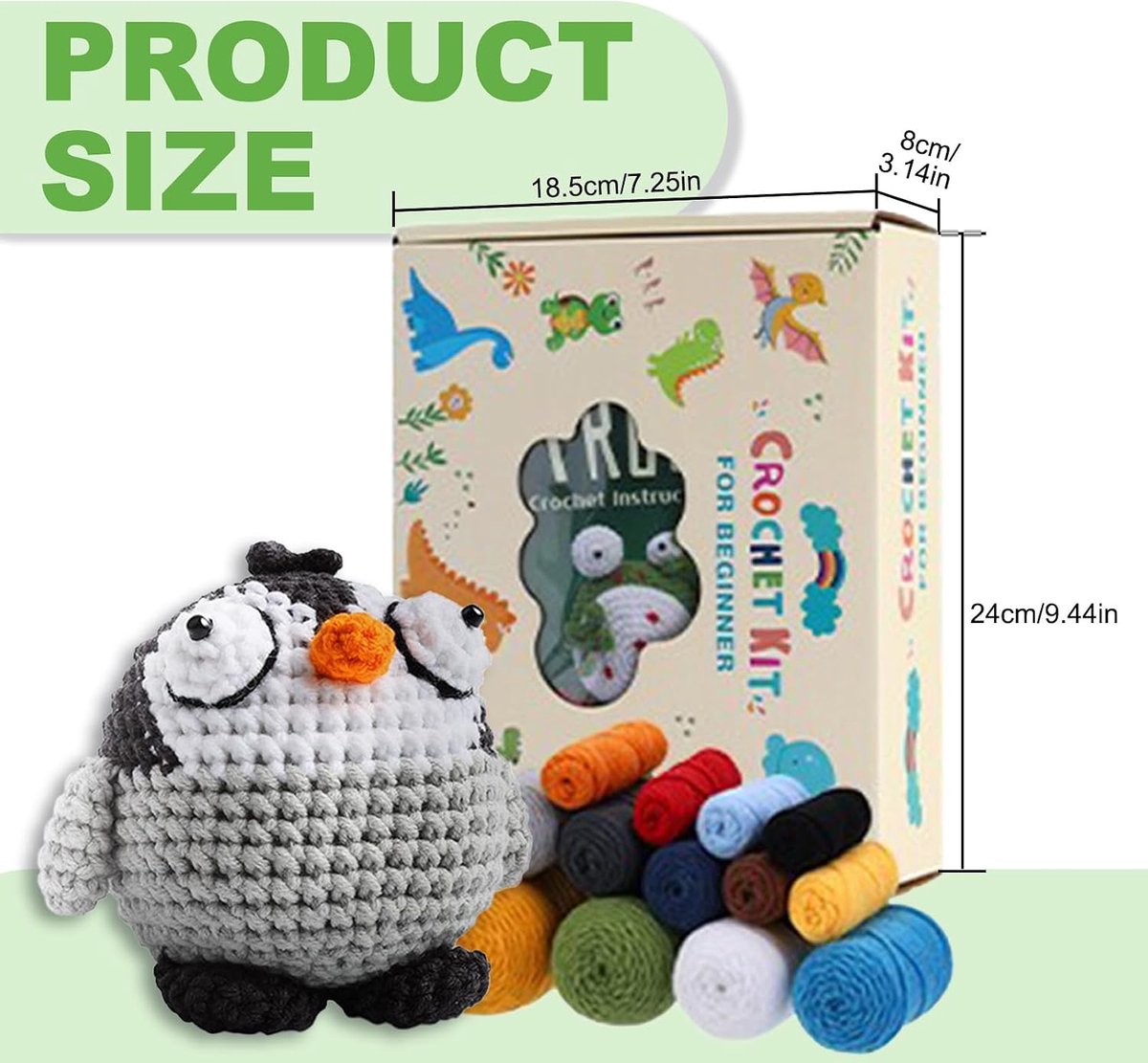 4 Dieren met Grote Ogen Haakpakket voor Beginners, DIY Breipakket met Haaknaalden, Garen, Boeken & Videotutorials, Leuke Pluche Knutselwerkjes voor Volwassenen, Ideale Cadeaus (C)
