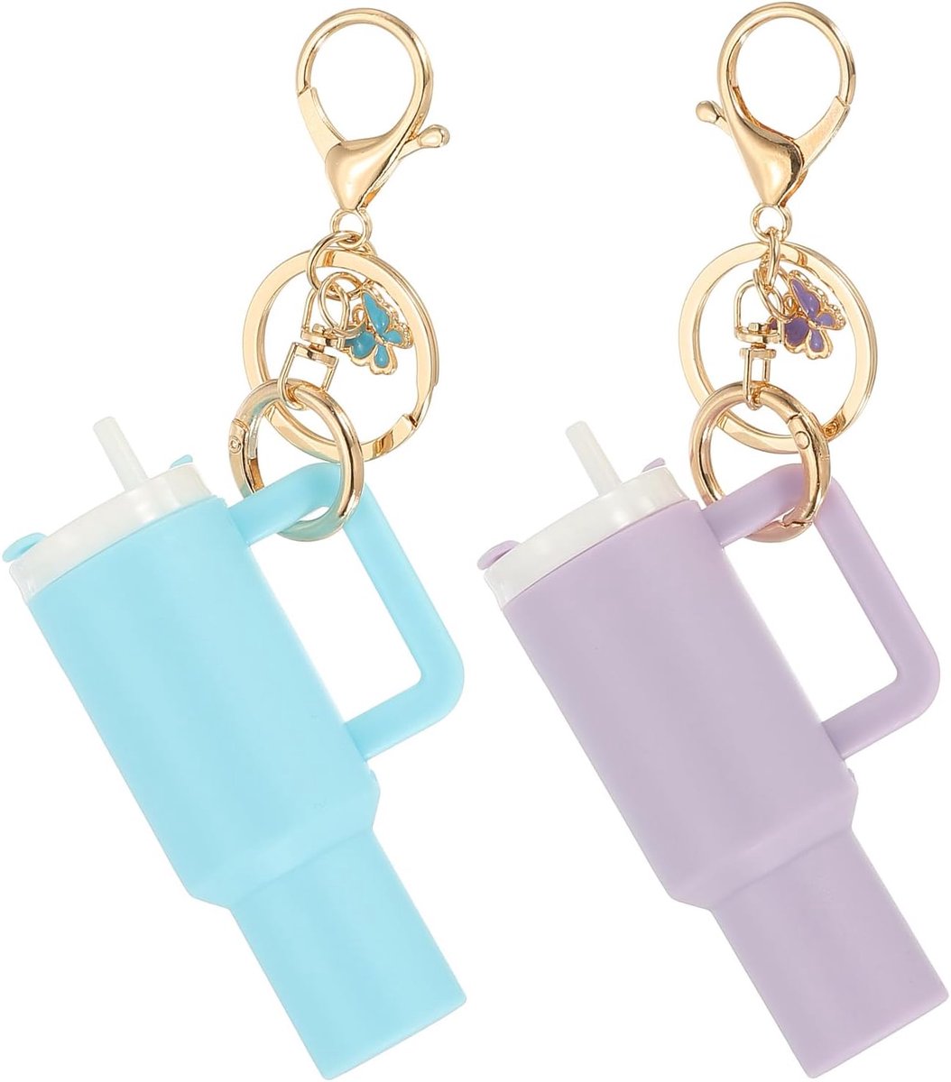 Mini Tumbler Sleutelhanger, 2 Stks Mini Leuke Cup Sleutelhanger Lippenbalsem Houder Sleutelhanger Cup Charme, Vlinder