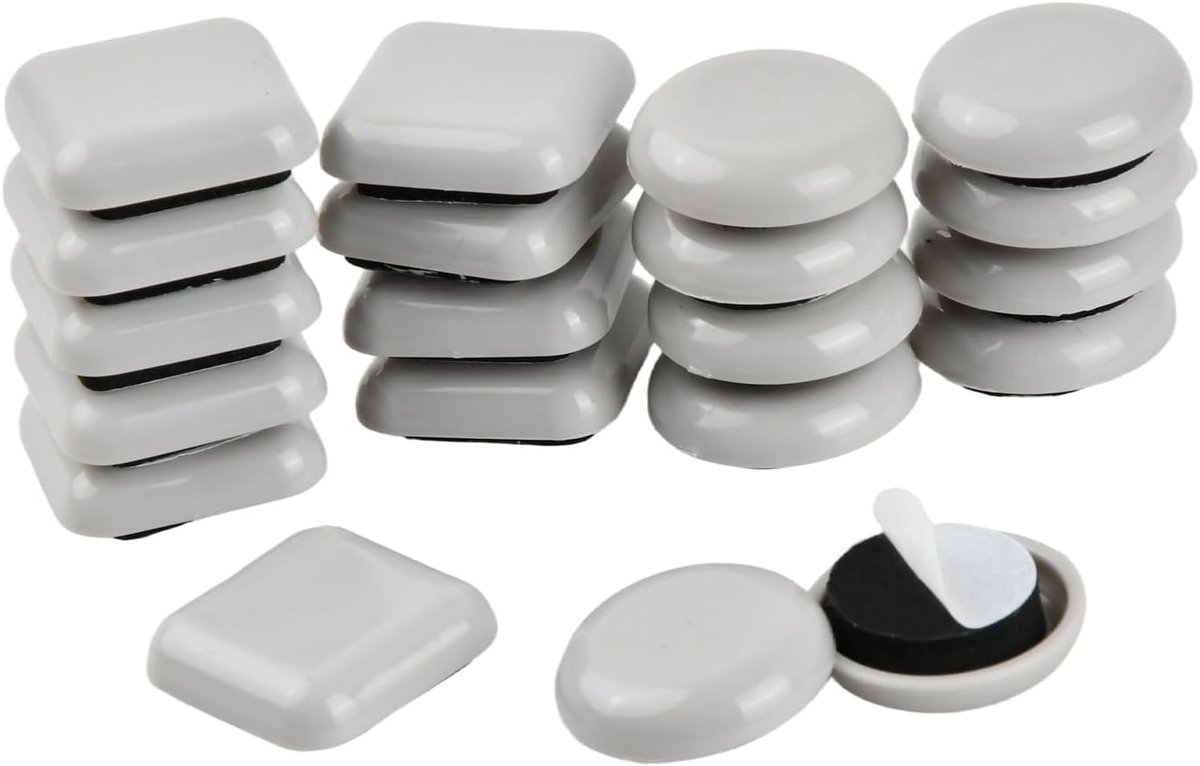20 stuks stoelpoten, stoelpootglijders, zelfklevende meubelglijders, wit, sterke hechting, twee vormen (vierkant + rond), 2,5 x 2,5 cm