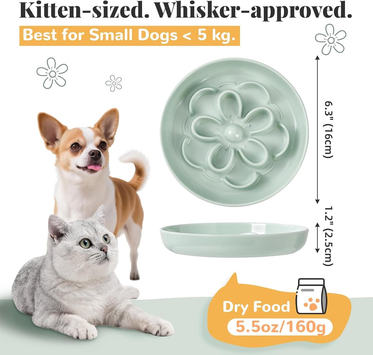 Kat Langzaam Voederbak Set - Floraal Labyrint Voedselkommen voor Katten en Kleine Honden - Ondiepe Brede Platen voor Droog & Nat Voedsel - 3 Pack - Wit & Roze & Groen