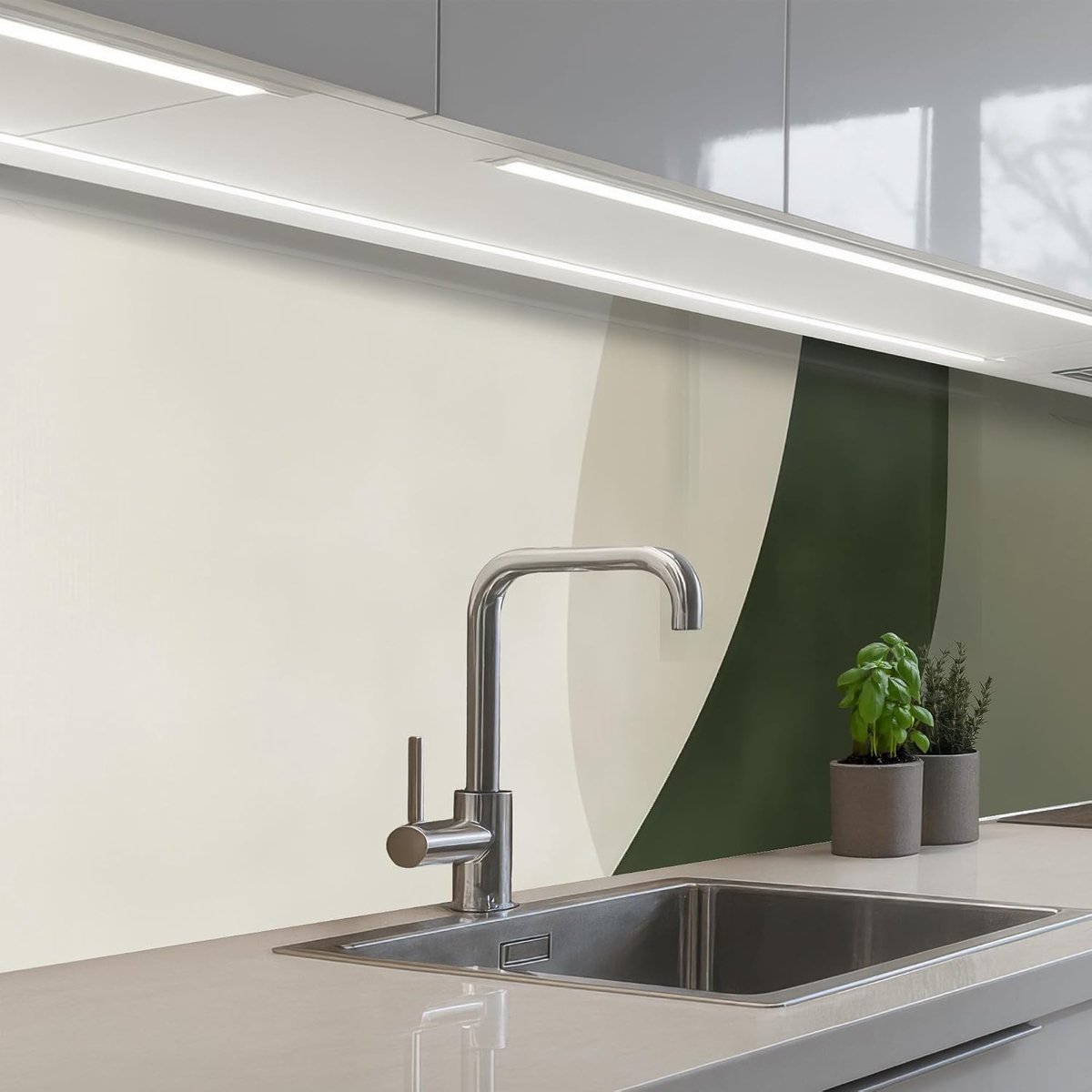 keukenachterwand 60x250 cm zelfklevend keuken decoratie accessories home kitchen spatscherm Japandi - Groen - Abstract - Modern
