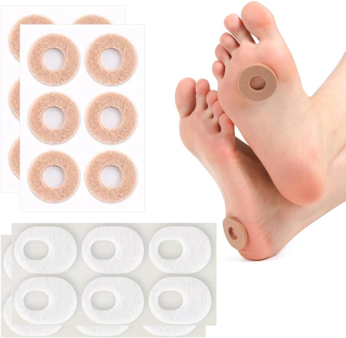 24 stuks beschermende ringen voor likdoorns, voetpleisters, hoornvlieskussens, anti-drukpleisters voor voeten, eeltringen en eelt (Beige)