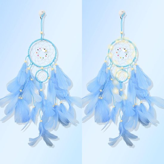Led-dromenvanger met verlichting, bruiloftsgeschenken, slaapkamer, muur hangende ornamenten, handwerk, decoraties voor vrouwen, meisjes, jongens, kinderen (blauw) — afbeelding 2