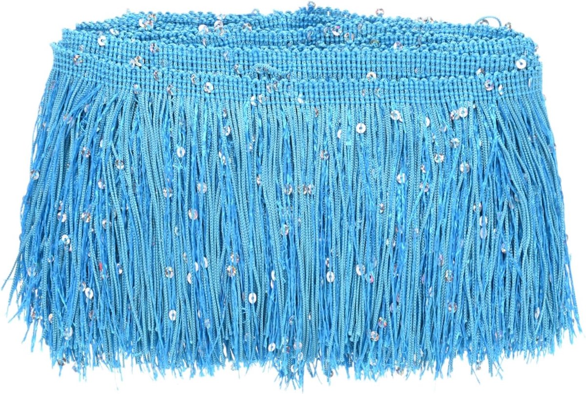METERXITY 5 Yards Pailletten Kwastje Franje Trim 4 "Sprankelend Polyester Franje Trim Lint Boho Kant Naaien Trimmen voor Latijnse Jurk/Rok/DIY Naaien Ambachten [Blauw]