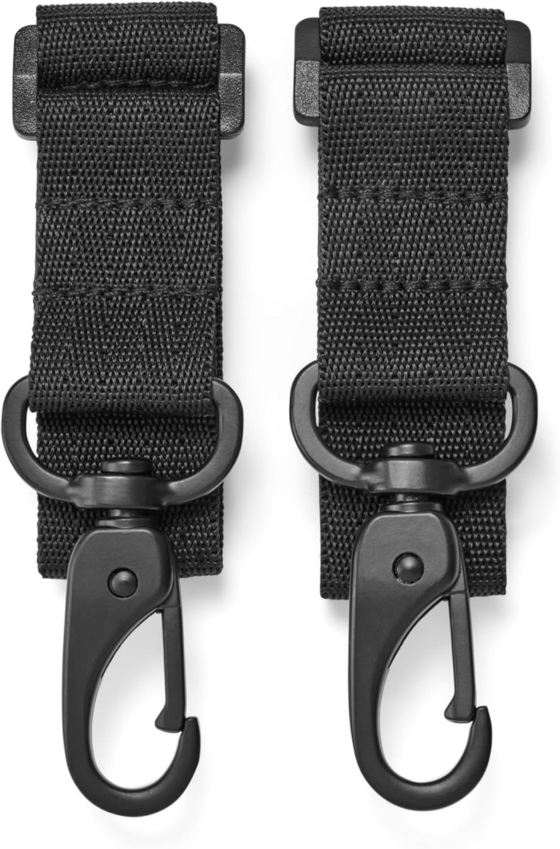 Freya Haken voor kinderwagens, zwart, buggy-clips voor luiertassen en rugzakken, haken, kinderwagenaccessoires, 2 stuks, universeel, duurzaam en robuust