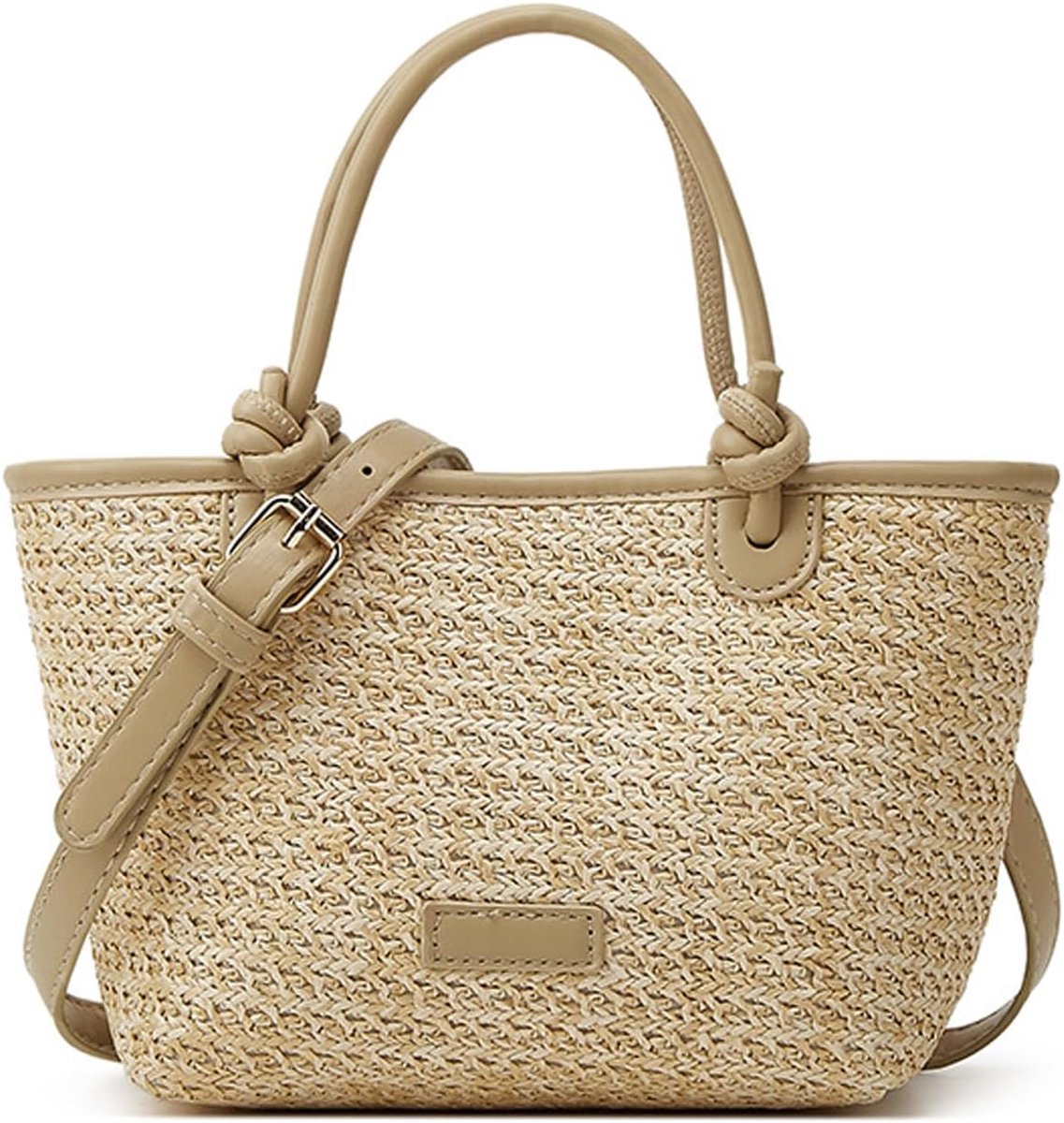 schoudertas voor dames, zomer, handgeweven boho-stro, knutseltas, schoudertas met verstelbare schouderriem, kleine handtas voor strand, reizen en dagelijks gebruik, apricot