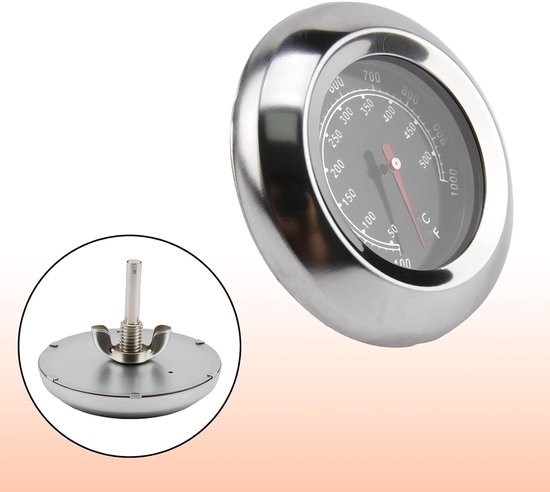 Thermometer voor Grill BBQ, roestvrij staal-roosterthermometer, barbecuethermometer, grilldekselthermometer analoog 50°C–500°C, roestvrij staal thermometer voor gasgrill, roker, pizzaoven, Weber Grill — afbeelding 5