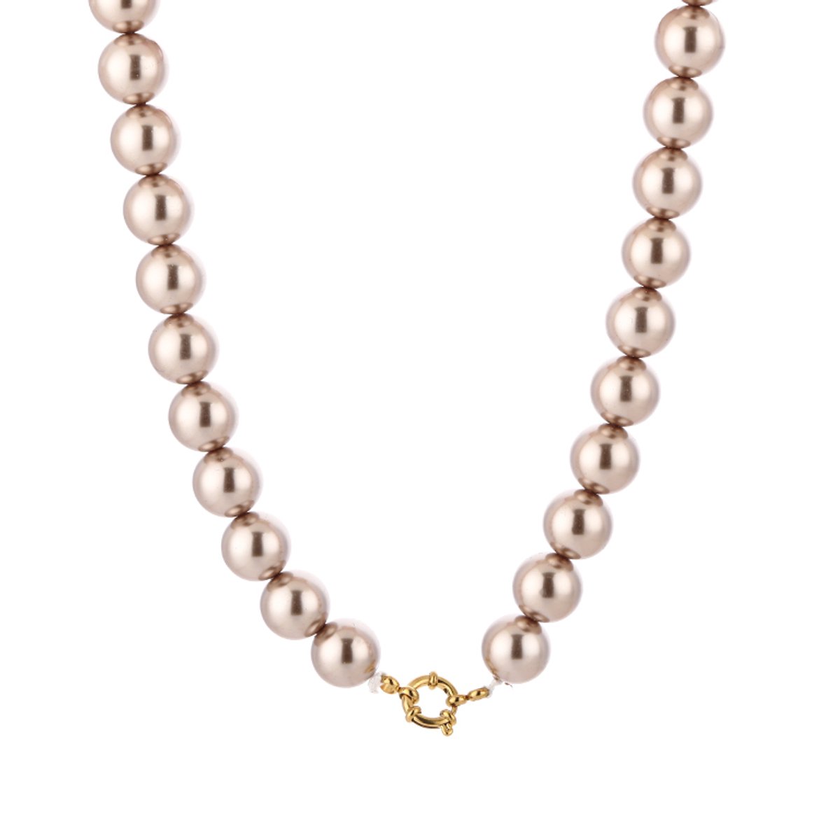 Parelketting Dames 12 mm - Roestvrij Staal (RVS) Sluiting - Grove Parels Choker / Collier - Klassieke Parel Ketting - Sieraden Cadeau Vrouw - Champagne