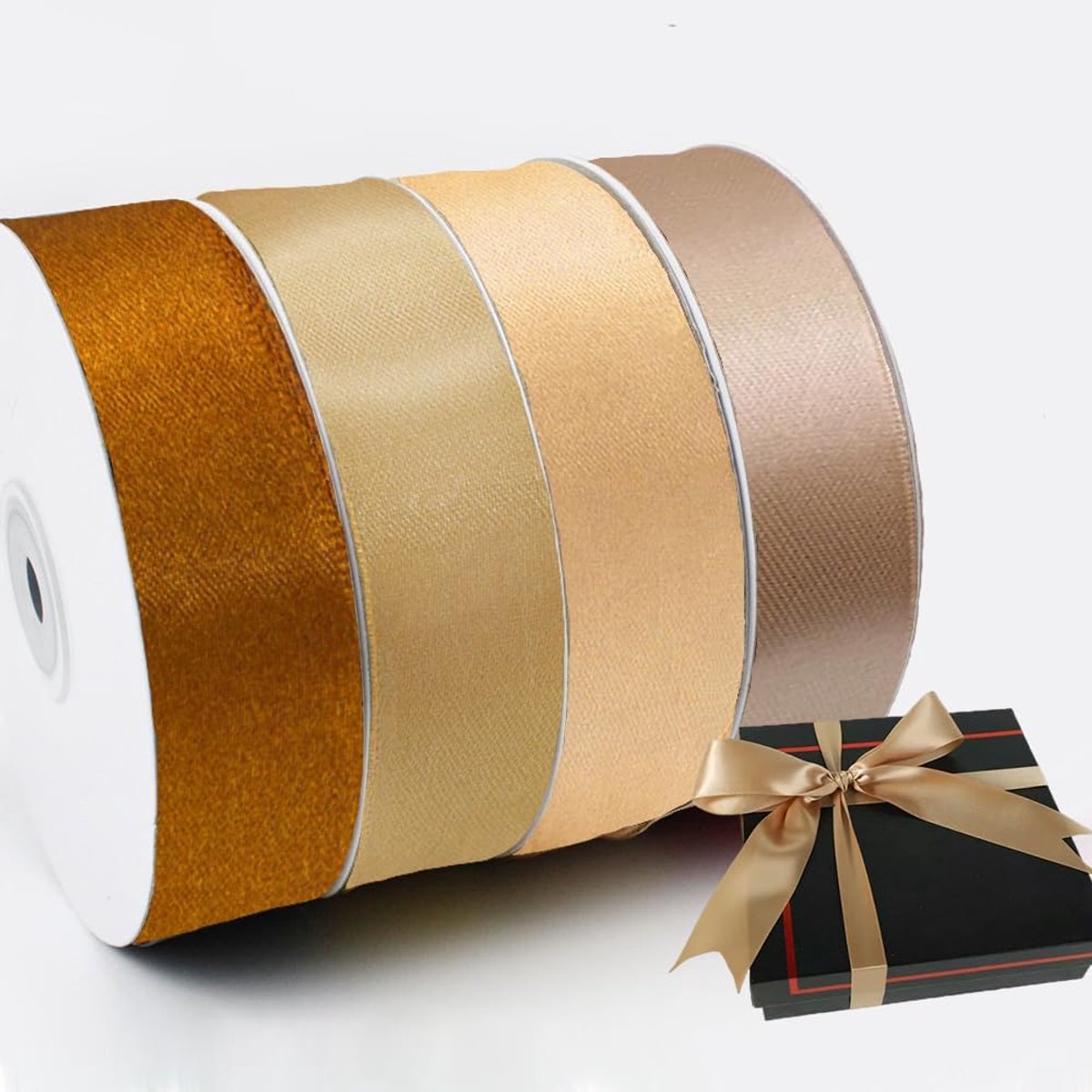 lint 22 m, bruin, goud, 4 stuks, voor bruidsboeket, geschenkverpakking, haarstrikken, doe-het-zelf ambachten