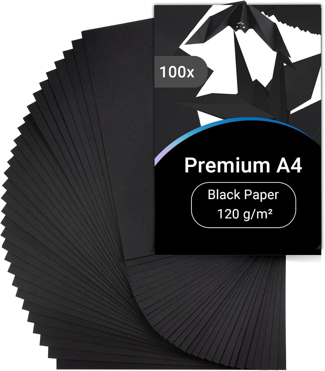 100 vel Zwart Papier A4 – Tonpapier Zwart, Zwart Tonpapier A4, Tekenpapier, 120 g/m² Hobbykarton voor Knutselen, Tekenen, Origami & DIY-projecten