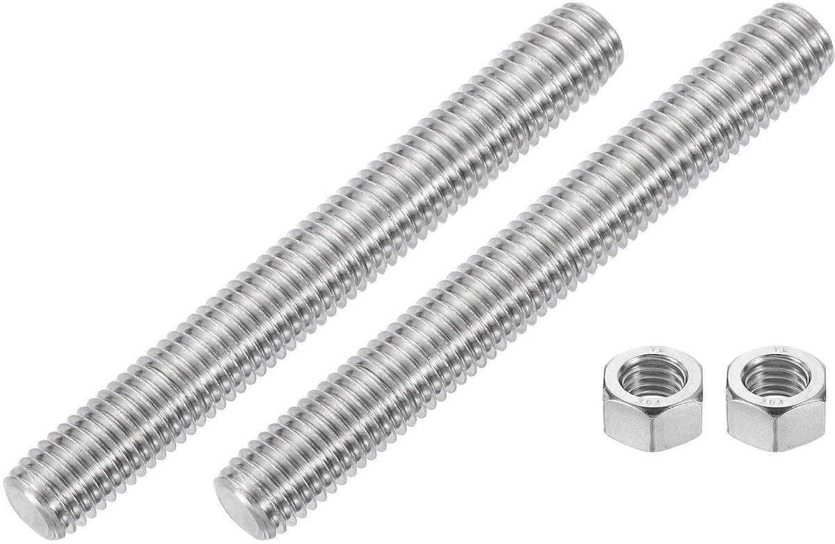 5/8"-11 volle schroefdraadspindel, 2 stuks 304 roestvrij staal langdraadsleutel 5 lengte rechtsdraad voor meubelmontage montagebevestiging