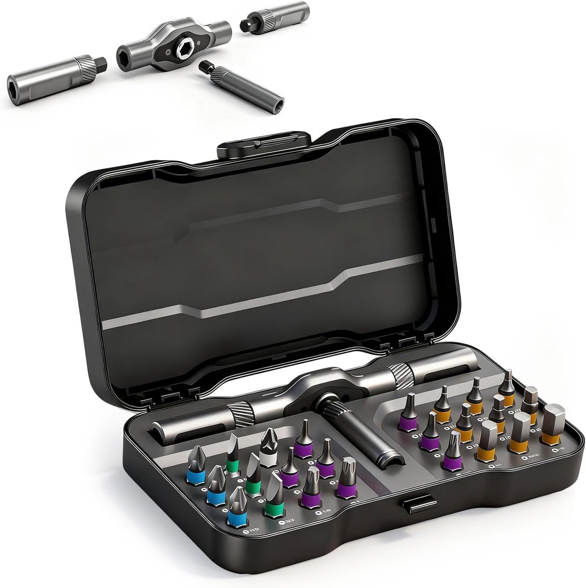 24-in-1 ratelschroevendraaierset, mini-ratel en magnetische schroevendraaier met S2-bits, ergonomische aluminium handgreep, Magsnap ratelschroevendraaierset voor fiets, meubels en thuisverbetering