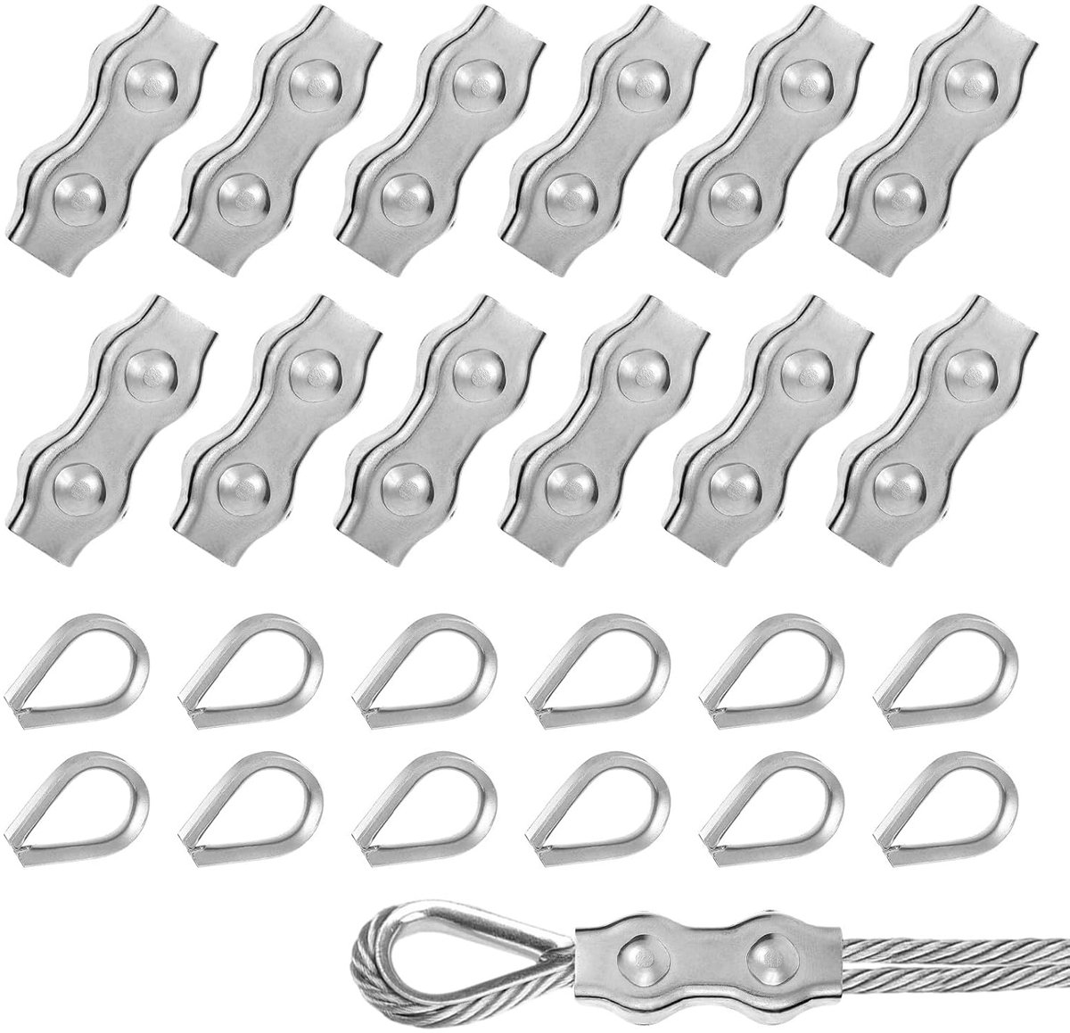 24 stuks M4 duplex kabelklem en roestvrijstalen kabelklemmen, kabelklemmen, kabelverbinders voor staalkabel 4 mm en roestvrijstalen kabel, draadkabel spanner voor bevestiging, wilgenhek, verbindingen