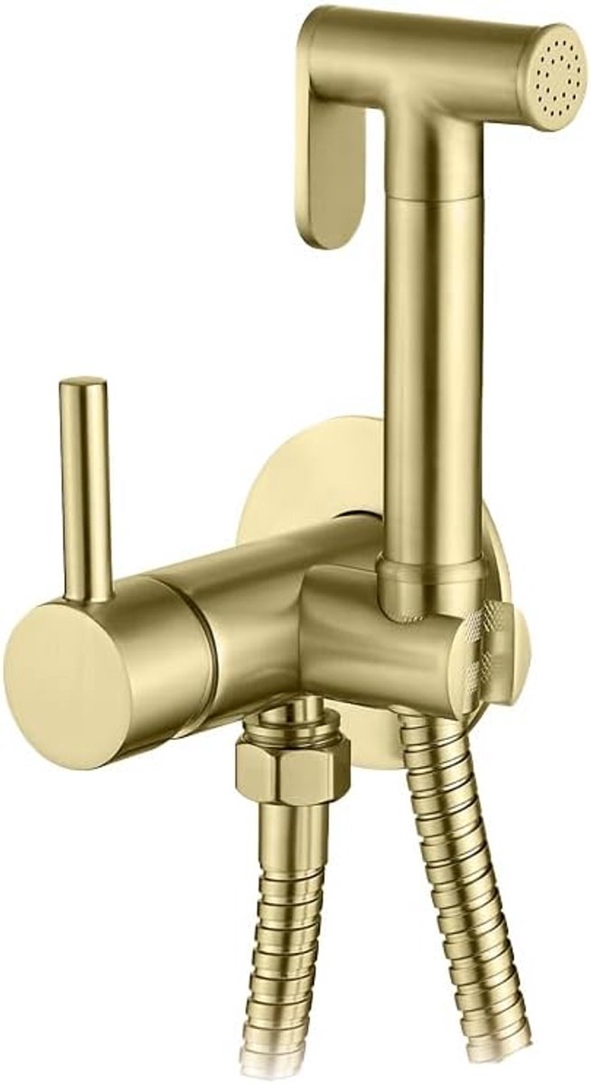 Bidet mengkraan kit voor koud en warm water - inbouwmengkraan met handdouche en versterkte slang 1,2 m (geborsteld goud)