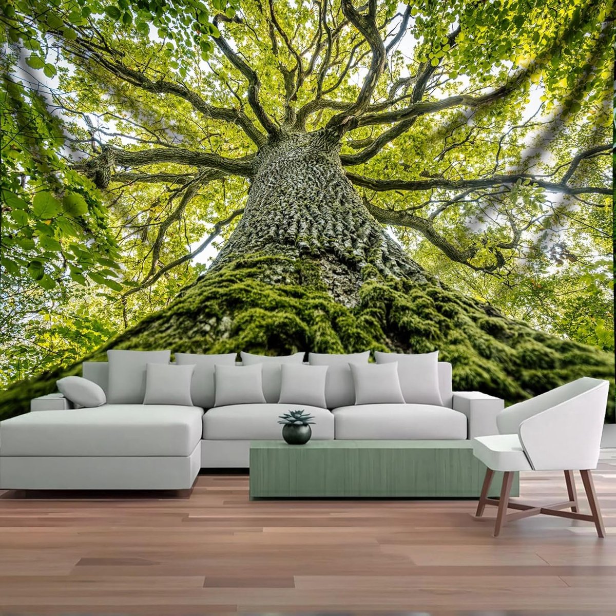 Tapestry Grote Boom Sky Groen Wandbehang Natuur Landschap Wandtapijten Esthetische Wanddoeken Wanddeken Wandbekleding Wanddoek voor Woonkamer en Slaapkamer, 300 x 180 cm