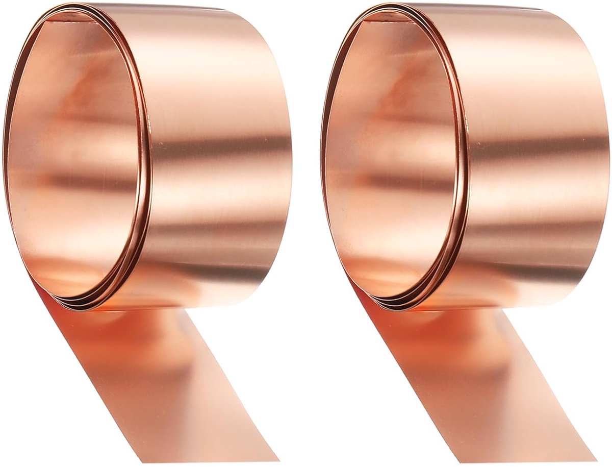 2 stuks koperplaatrol, 0,2 mm dikke koperplaat, 99,95% puur koperband, waterdichte metalen folieplaat voor de bouw van elektronica, doe-het-zelf (3,2 cm breed x 3,28 ft)