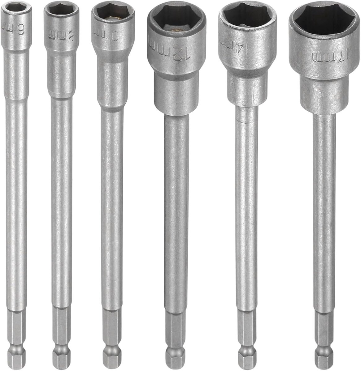6 stuks steeksleutels, 6-17 mm dopsleutelset, notenboorbits, 1/4 inch zeskantige schacht 150 mm extra lang magnetisch staal, boutset voor boren, accuschroevendraaier