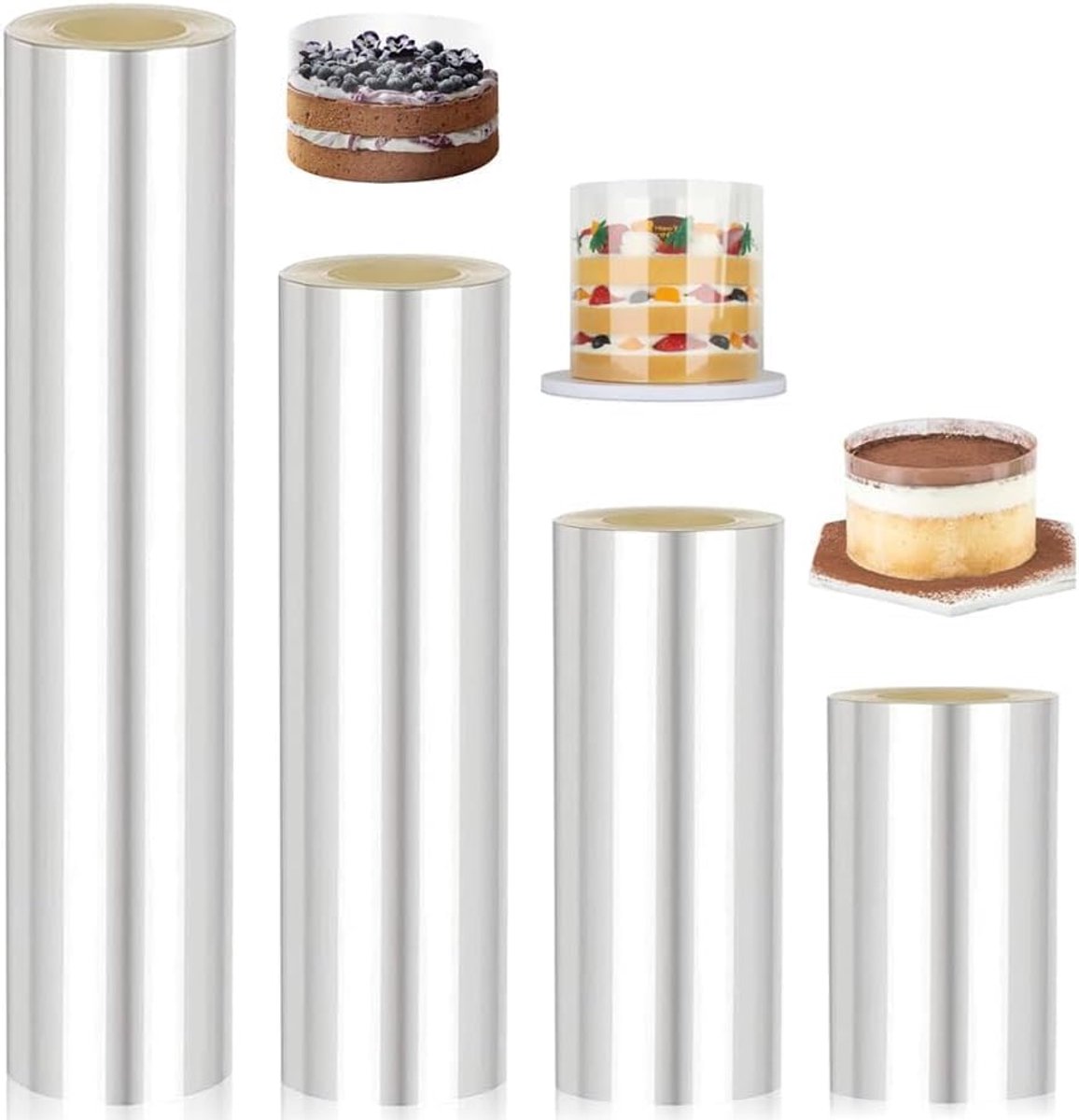 4 rollen taartrandfolie taartfolie taartring hoog 8/10/15/20 cm x 10 m - transparante acetaat rol verdikken, taartrandfolie herbruikbaar voor dessertringen, taartdecoratie, chocolade, mousse, cake