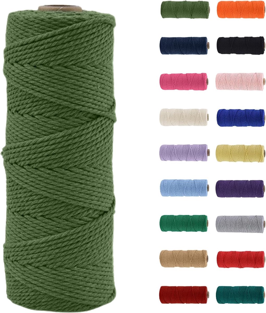 koord, 100 m natuurlijk katoenen macramé touw, avocado-groen macramé katoenen koord, knutselkoord zonder chemicaliën voor doe-het-zelf ambachten, macramé kunst, geschenkverpakking