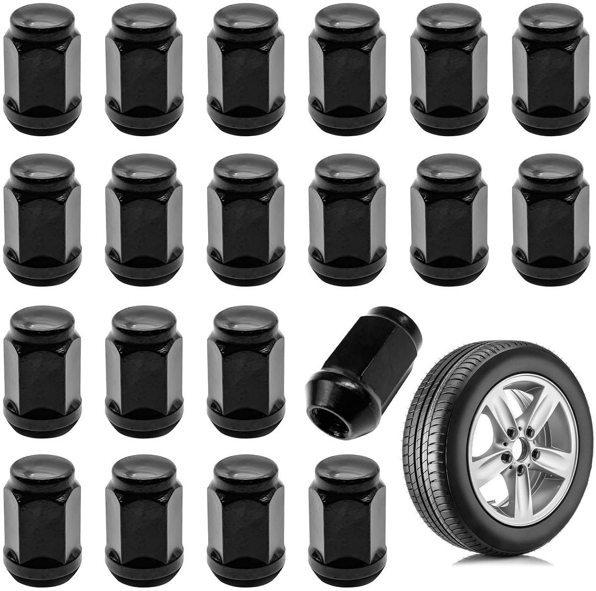 Moeren, 60 Gradens, M12 x 1.5, Solide Gesloten Kegelband, Wielmoeren Voor Meeste Toyota, Mazda, Honda, Nissan, Buick, Hyundai, Geely, Zwart