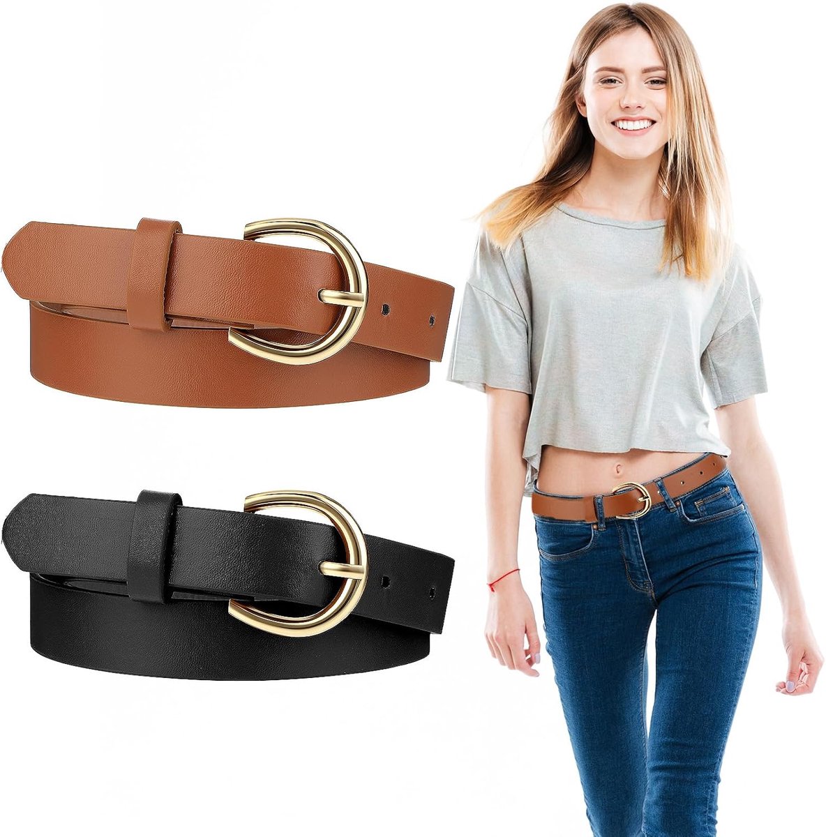 Riemen Maat 10-12 Meisjes Bruin Elastische Riem Met Dubbele O Ring Gesp Womens Riem Mode Lederen Wais voor Jeans Broek Jurken met Zwart Bruin Gesp, Zwart, Eén maat