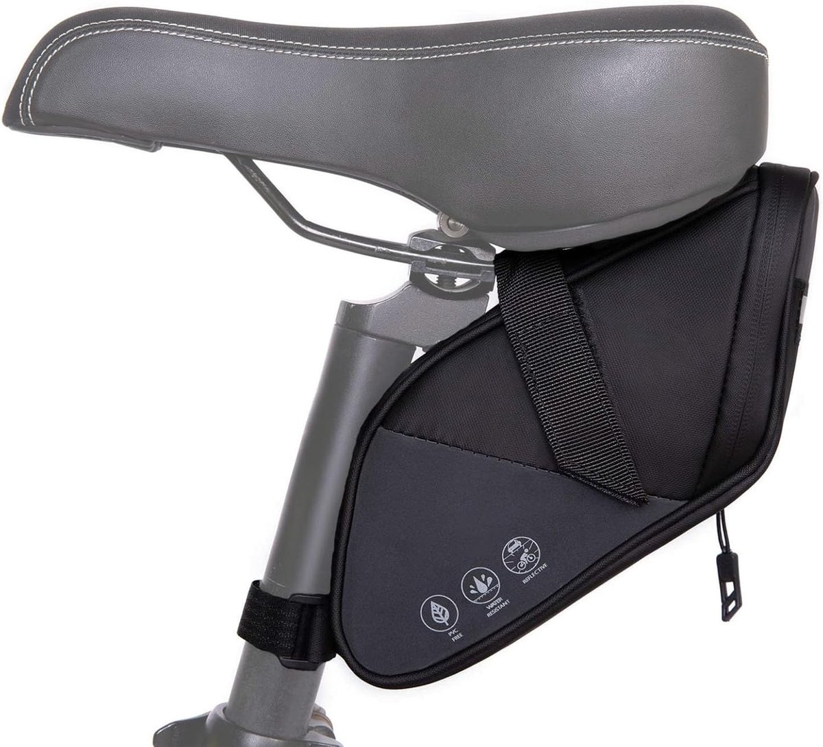 fietszadeltas met reflecterende strepen, duurzame zadeltas voor mountainbike-, straat- en strandfietsen, verstelbare 1 - 1,5 l opbergruimte, nachtfietsveiligheidsaccessoires