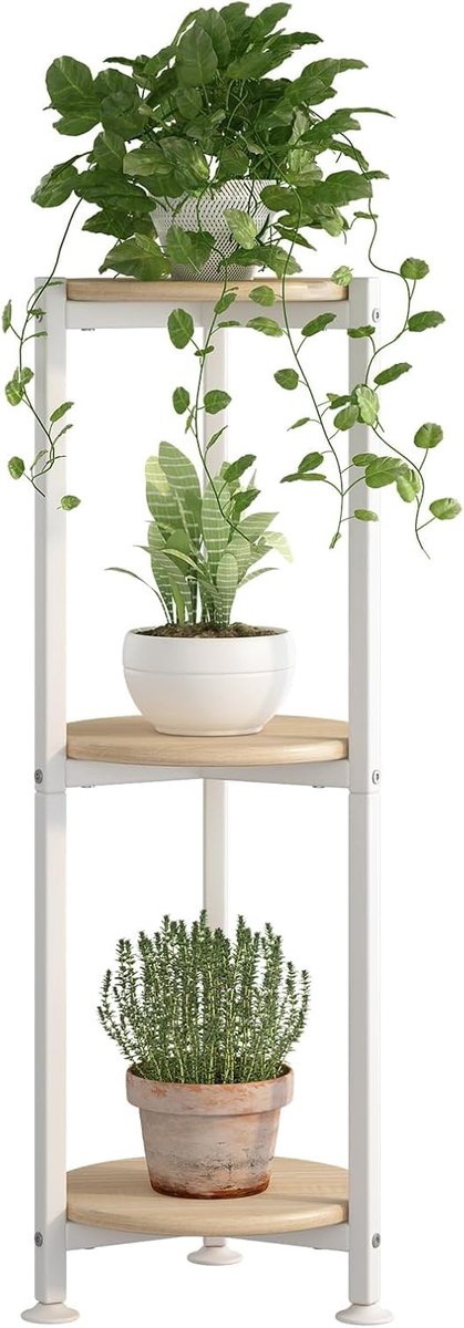 plantenstandaard, metaal, hoog, moderne bloemenopslag, plantenrek voor binnen, woonkamer, balkon, tuin, zwart (wit, 3 etages)