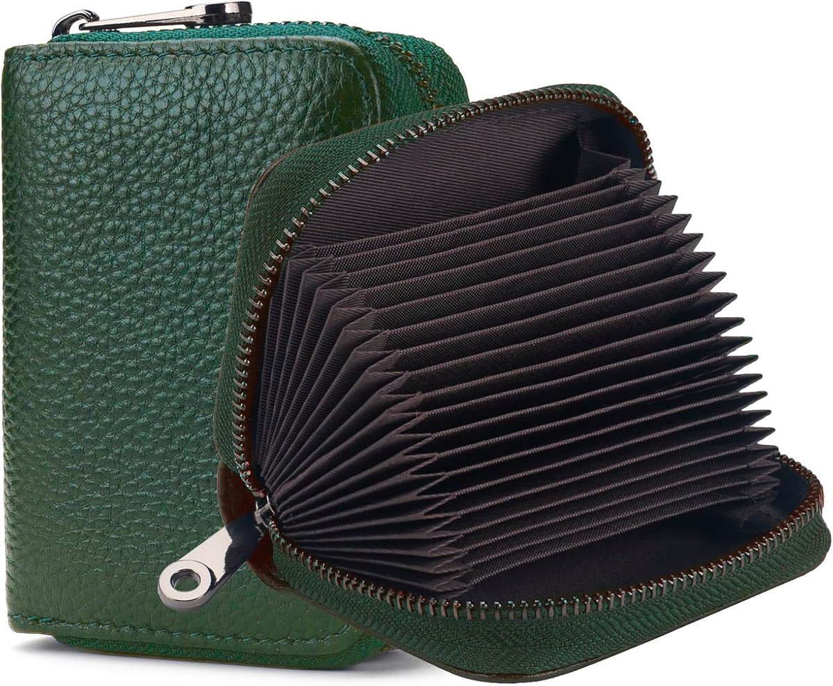 Kaartenetui met muntvak - creditcardhouder van leer met veel ruimte voor maximaal 20 kaarten - portemonnee voor dames en heren met RFID-NFC-bescherming, B-groen, Nur 80mm x 110mm x 20mm
