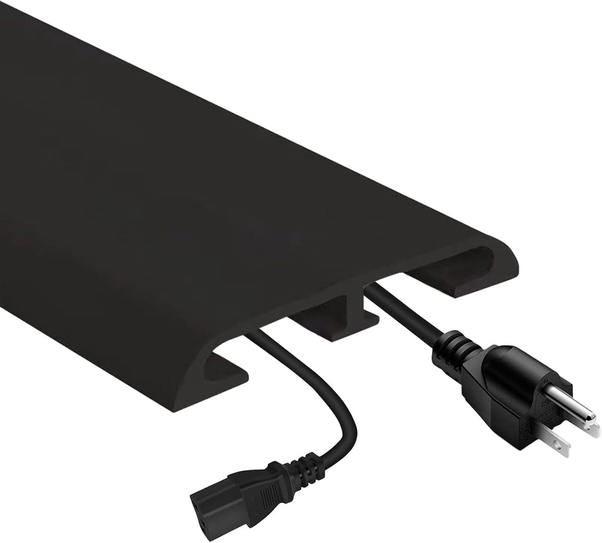 klein kabelgoot, 1 m, vlamvertragend, zelfklevend, vloerkabelbrug, dubbele kabelgleuf, flexibele kabelafdekking, kabelgoot voor kantoor, thuis (zwart, 1 m)