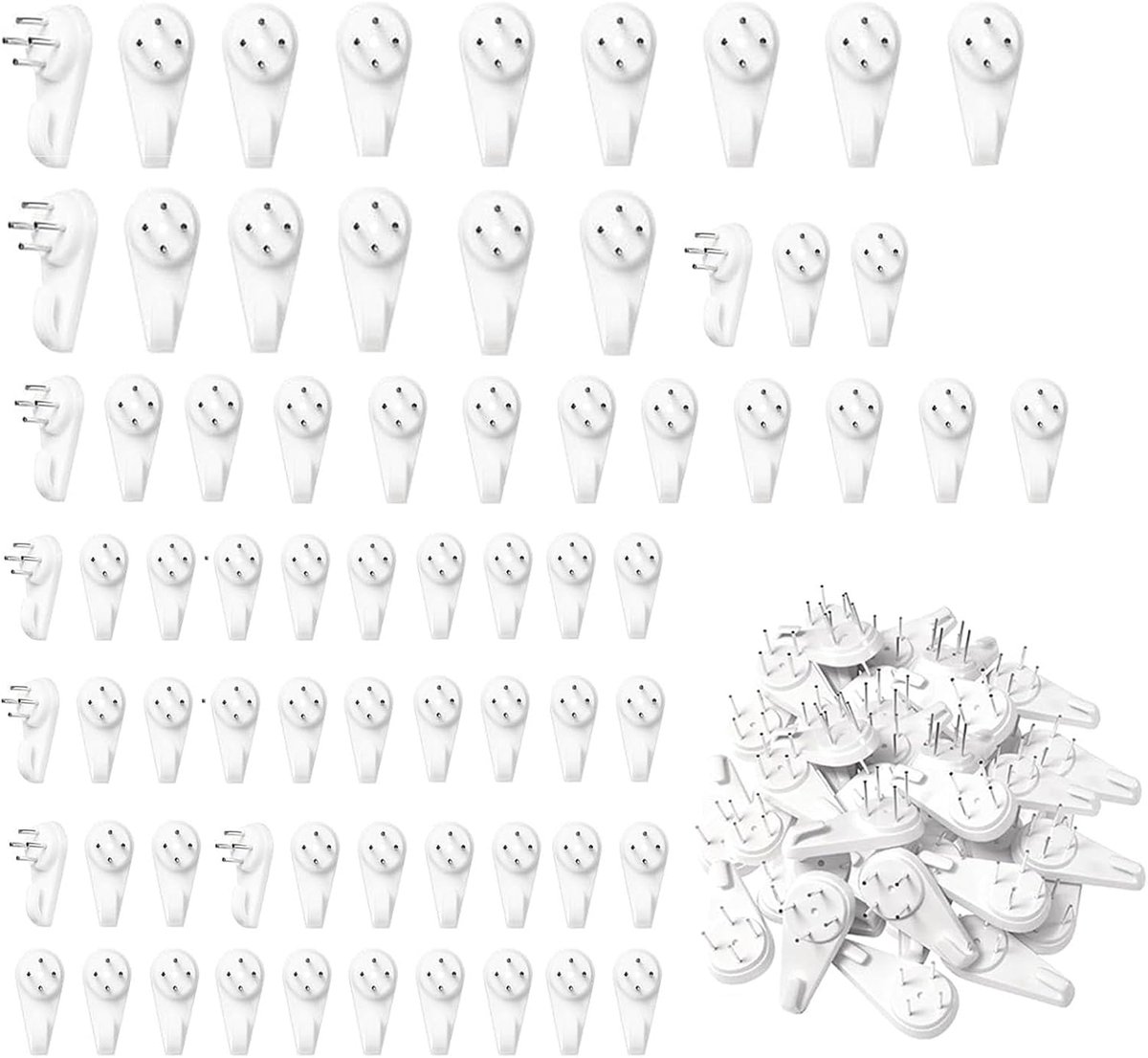 70 stuks spoorloze fotohaken voor harde muren, wandhaken, fotohaken, kunststof fotohaken, fotohaken voor gipsplaatmuren, fotohaken, geen spijkers, kleine harde muurfotohaken (3 cm + 4 cm + 5 cm)