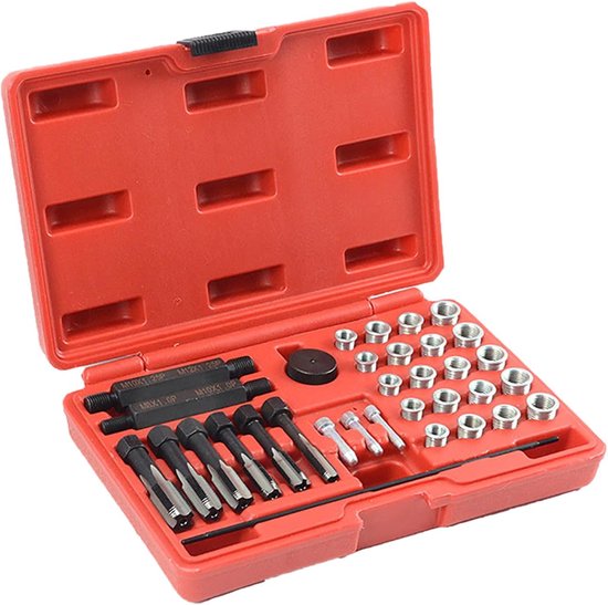 33 stuks schroefdraadreparatieset, stalen schroefdraad, reparatiegereedschap, voor auto M8, M10, M12, M14, gereedschapsset voor — afbeelding 4