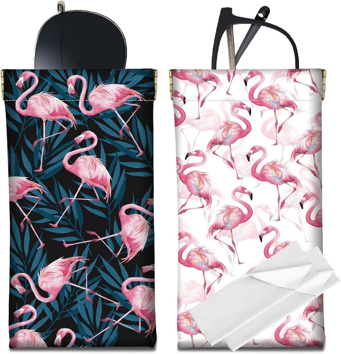 2 x Draagbare en Slanke Lederen Zonnebrillenkoker Zachte Ritszakje Waterdichte Reisetui met Reinigingsdoek Cadeau voor Vrouwen en Mannen Letter S 18 x 9 cm
