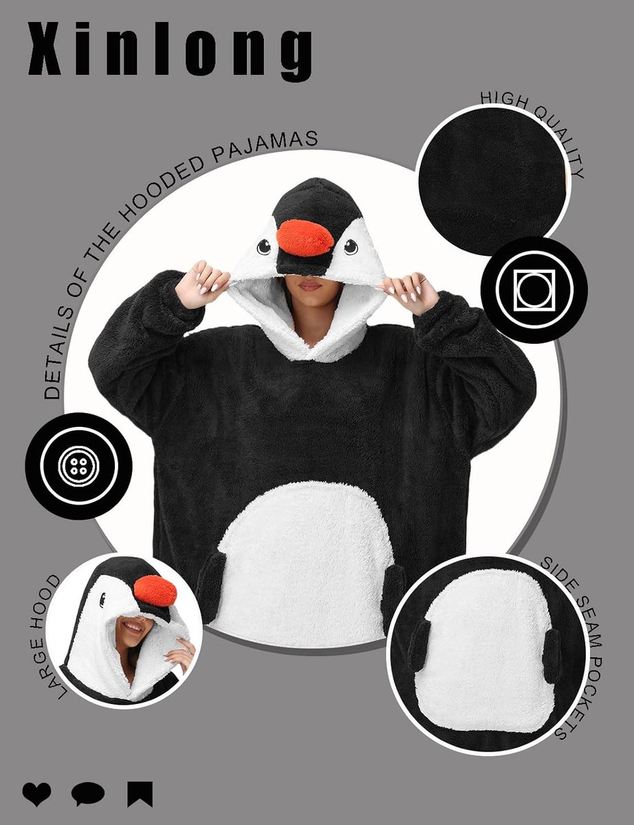 Hoodie deken om aan te trekken, oversized, voor dames, met mouwen en capuchon, panda, dekentrui, uniseks, draagbare deken met dieren, mouwdeken