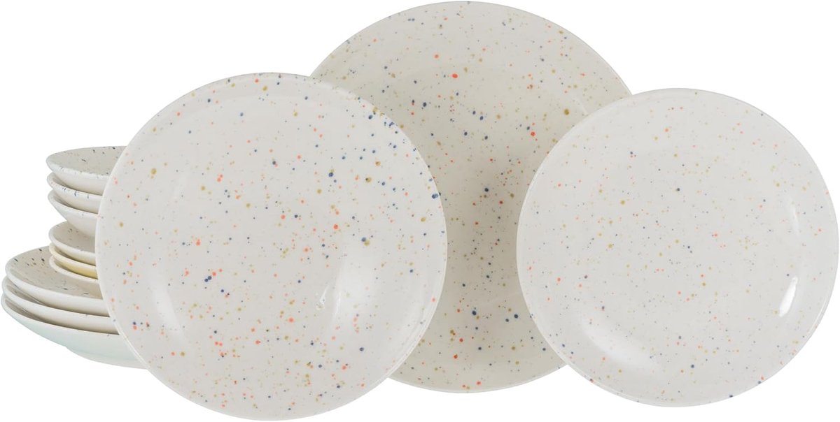 24264, serie Confetti wit, 12-delige serviesset voor 4 personen, bordenset van steengoed, vaatwasser- en magnetronbestendig, kwaliteitsproductie