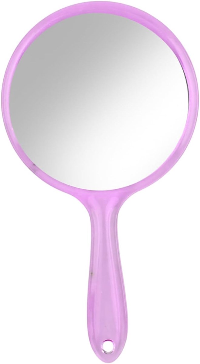 Handspiegel met handvat, dubbelzijdige spiegel, 1 x 3 x vergroting, spiegel, cosmeticaspiegel, make-upspiegel, ronde vorm voor dames, dagelijkse make-up (Roze)