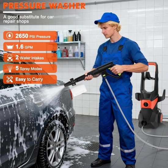 Hogedrukreiniger, debiet 336 l/u - 3000 W werkdruk, met spuitpistool, 10 m slang, 4 sproeiers, voor auto's, hekken, terrassen — afbeelding 4
