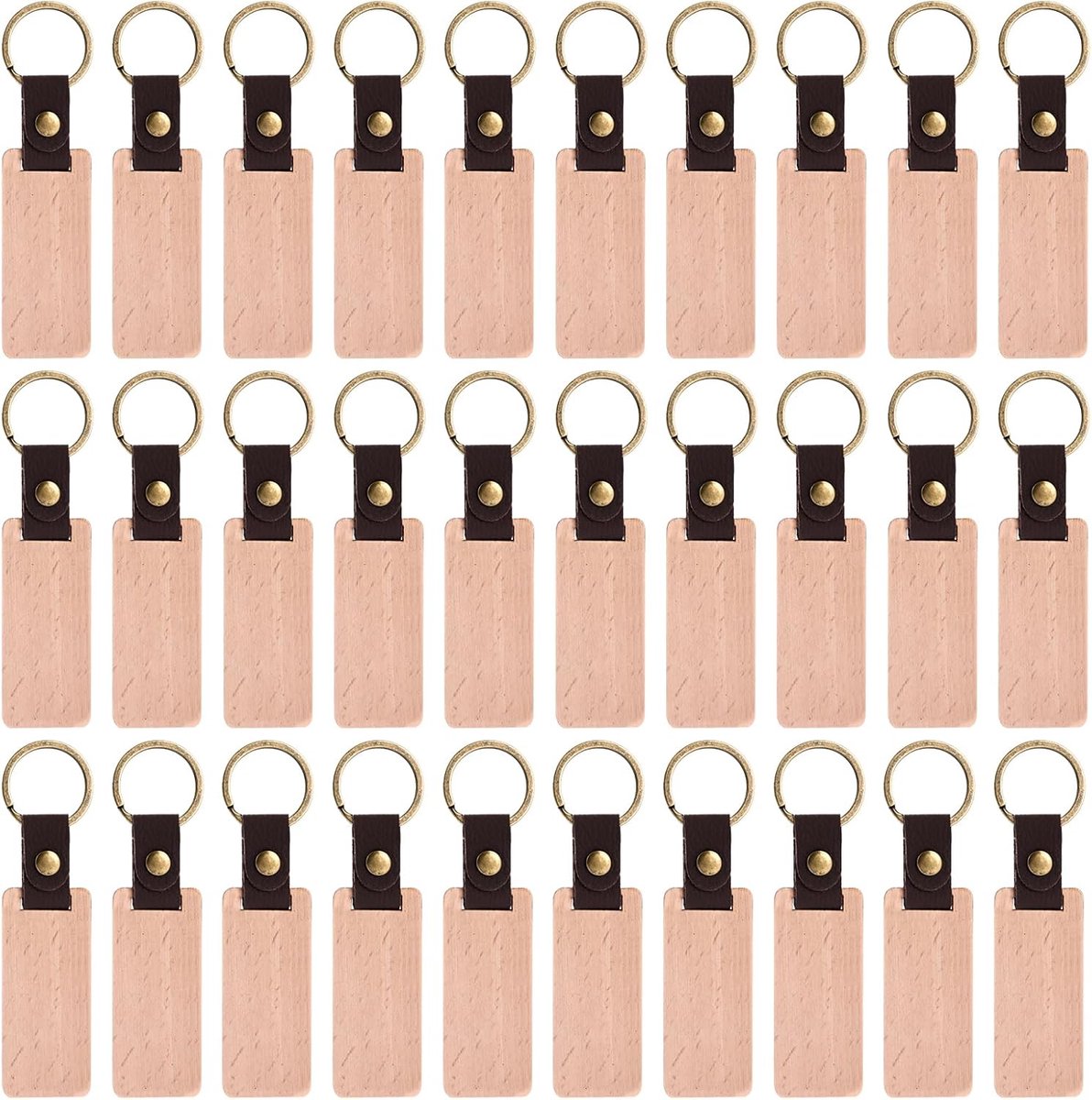 30 stuks houten sleutelhangers, blanco sleutelbos van hout, leren houten sleutelhanger blanks, houten sleutelhangers voor decoratie, schilderen en knutselen