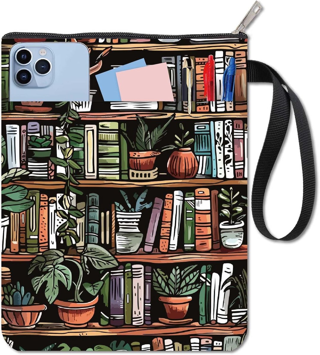 Boekomslagen met plantenmotief, boekenplanken, boekenhoes, boekbescherming voor paperboeken, wasbare stoffen boekomslag met ritssluiting en extra hoes voor boekenliefhebbers