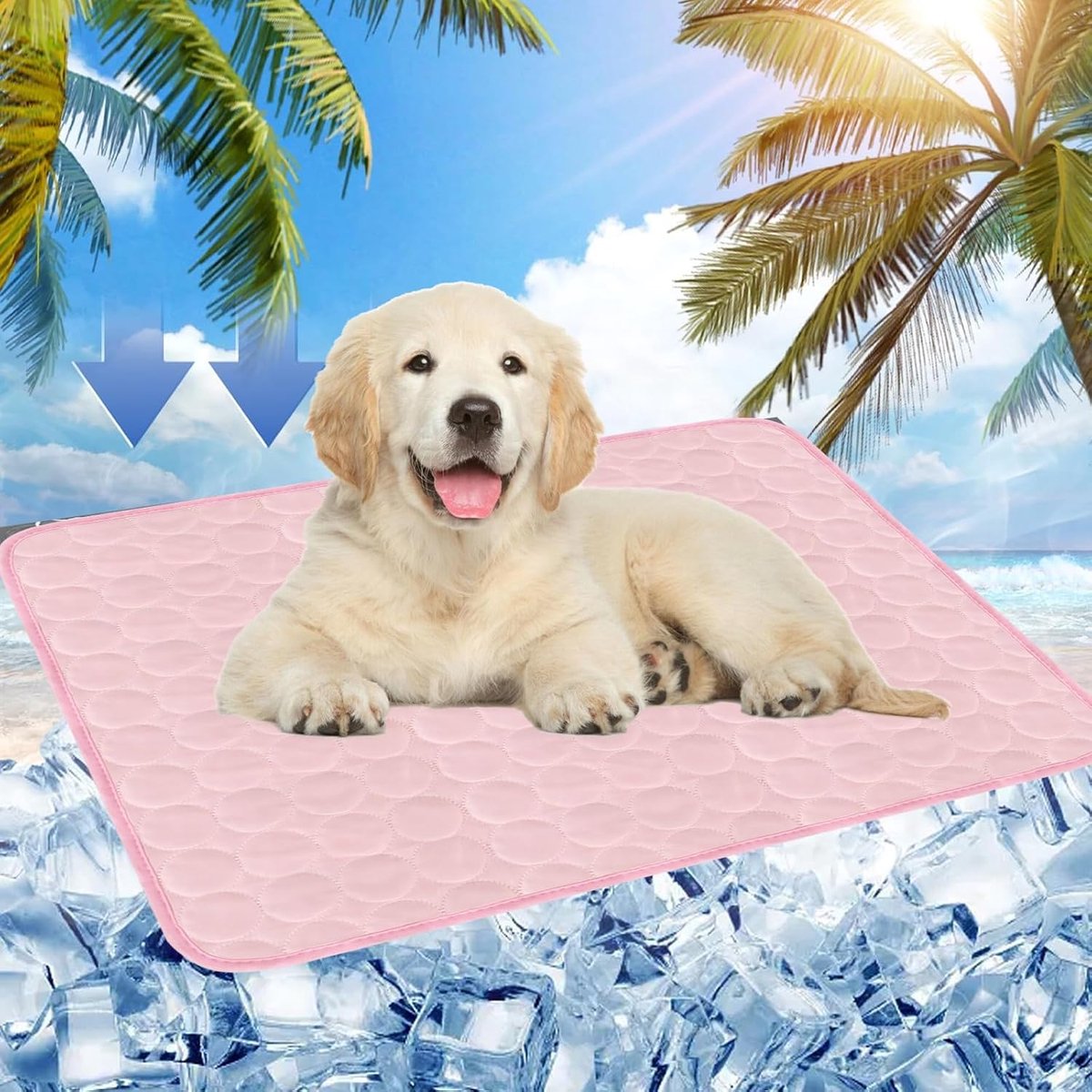 Koelmat voor honden, 70 x 55 cm, koeldeken voor honden en katten, zomer, verkoelend, wasbaar, antislip, koelmat voor huisdieren, voor thuis, onderweg of in de auto (roze, L)