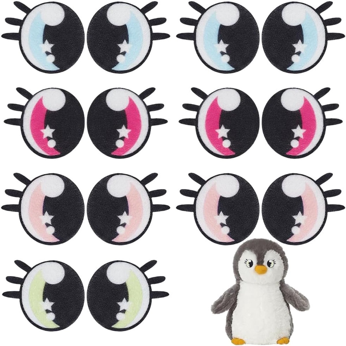 PandaHall 24 paar, 4 kleuren, ronde vilten ogen, 26 mm, gehaakte ogen, kleurrijk, rond oog met wimpers, voor pluche pop, teddybeer, gehaakte dieren