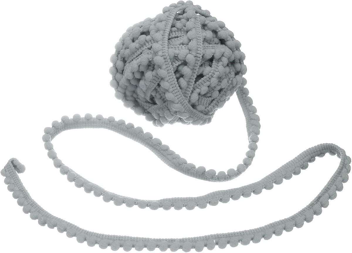 Pomponband, 25 meter breed, lichtgrijs, franjes met pompons, voor het naaien van franjes, decoratief lint voor doe-het-zelf handwerk, gordijnen, kleding, kussens, huis