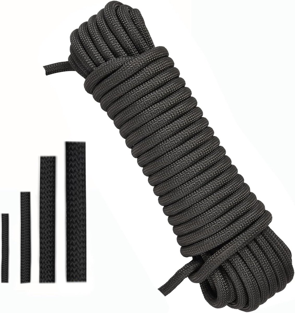 Touw, 10 mm-20 meter touw, zwart polypropyleen touw, ankertouw, nylon koord, gevlochten lijn, textieltouw, zwart (zwart, 10 mm-20 m)
