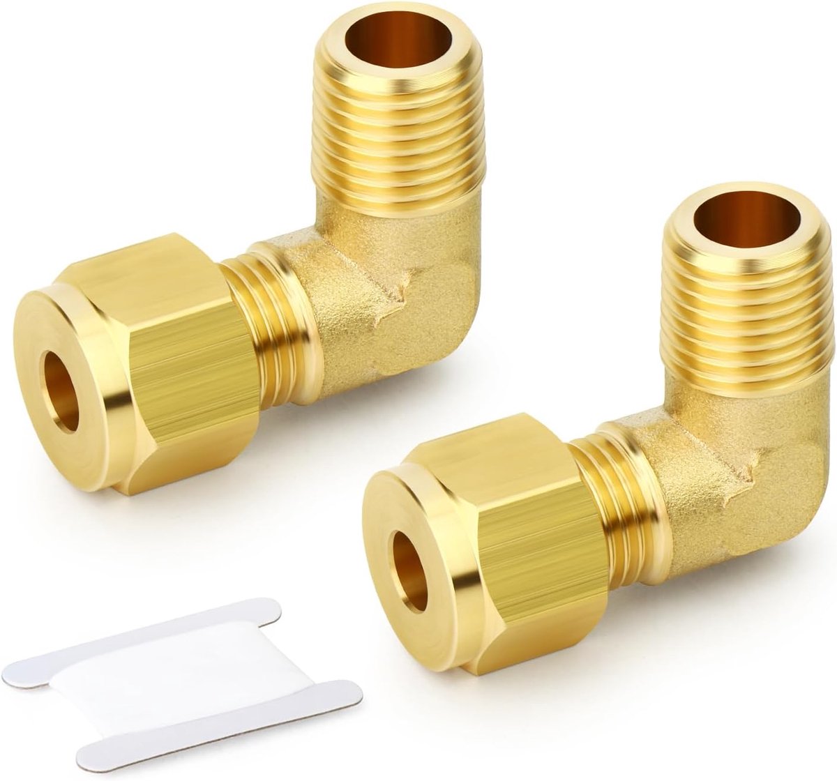 2 stuks Messing 90 Graden Elleboog Compressiebuis Pijpverbinding Connector, 6mm buis OD x 1/4" BSP Male Connector