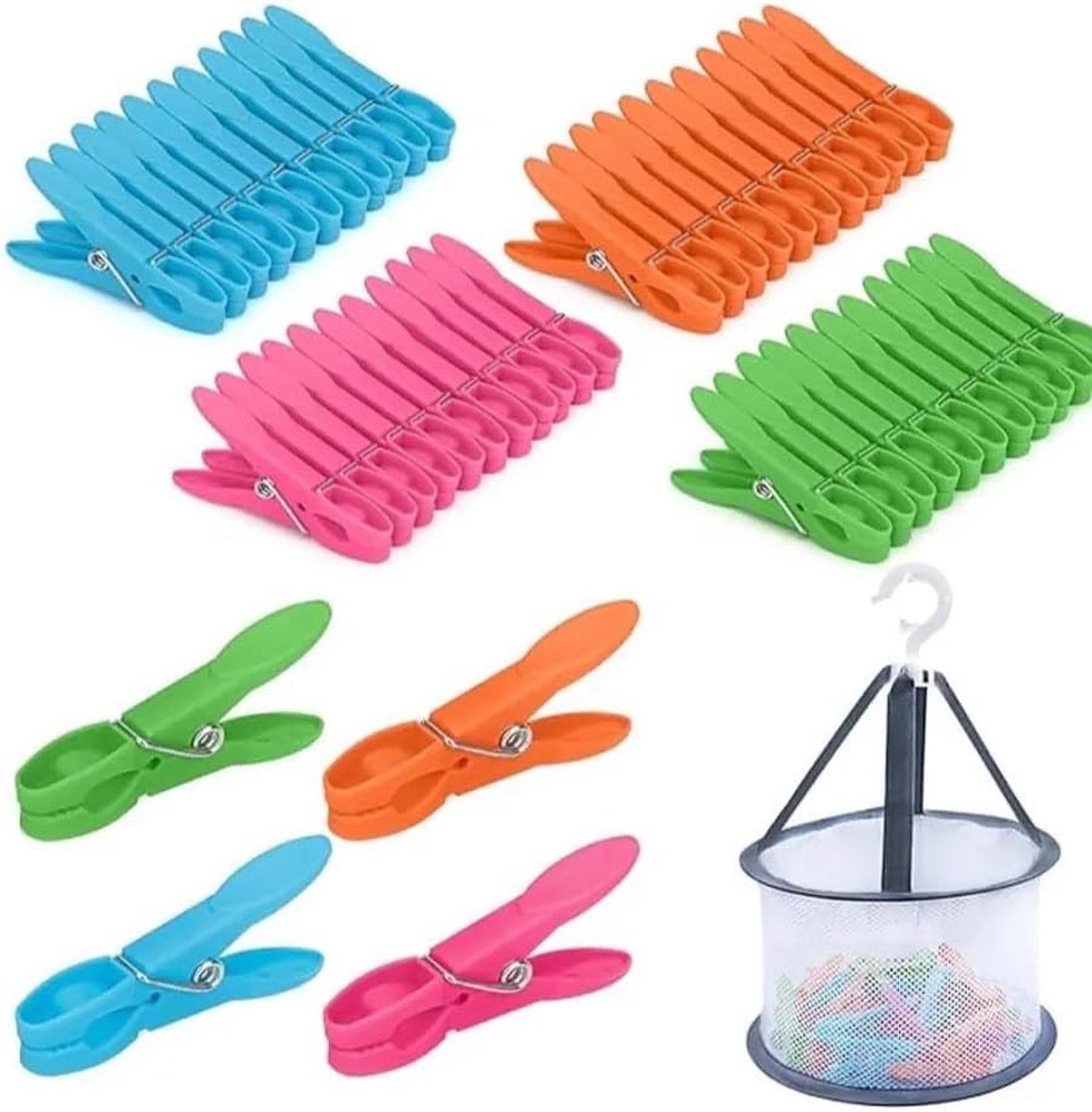Wasknijpers met mand en wasknijpers | Wasknijpers voor buiten, antislip, van kunststof, voor waslijn en kleding