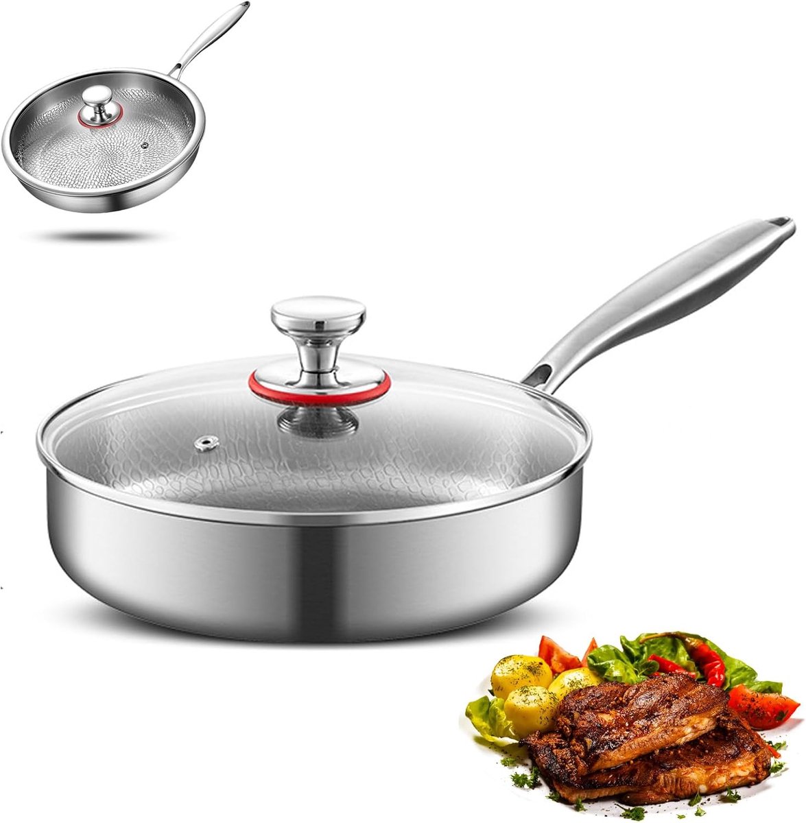 braadpan Ø 28 cm, titanium pan ongecoat, krasbestendige braadpan, gehamerde braadpan, premium braadpan voor inductie, anti-aanbak, ovenvast en vaatwasmachinebestendig
