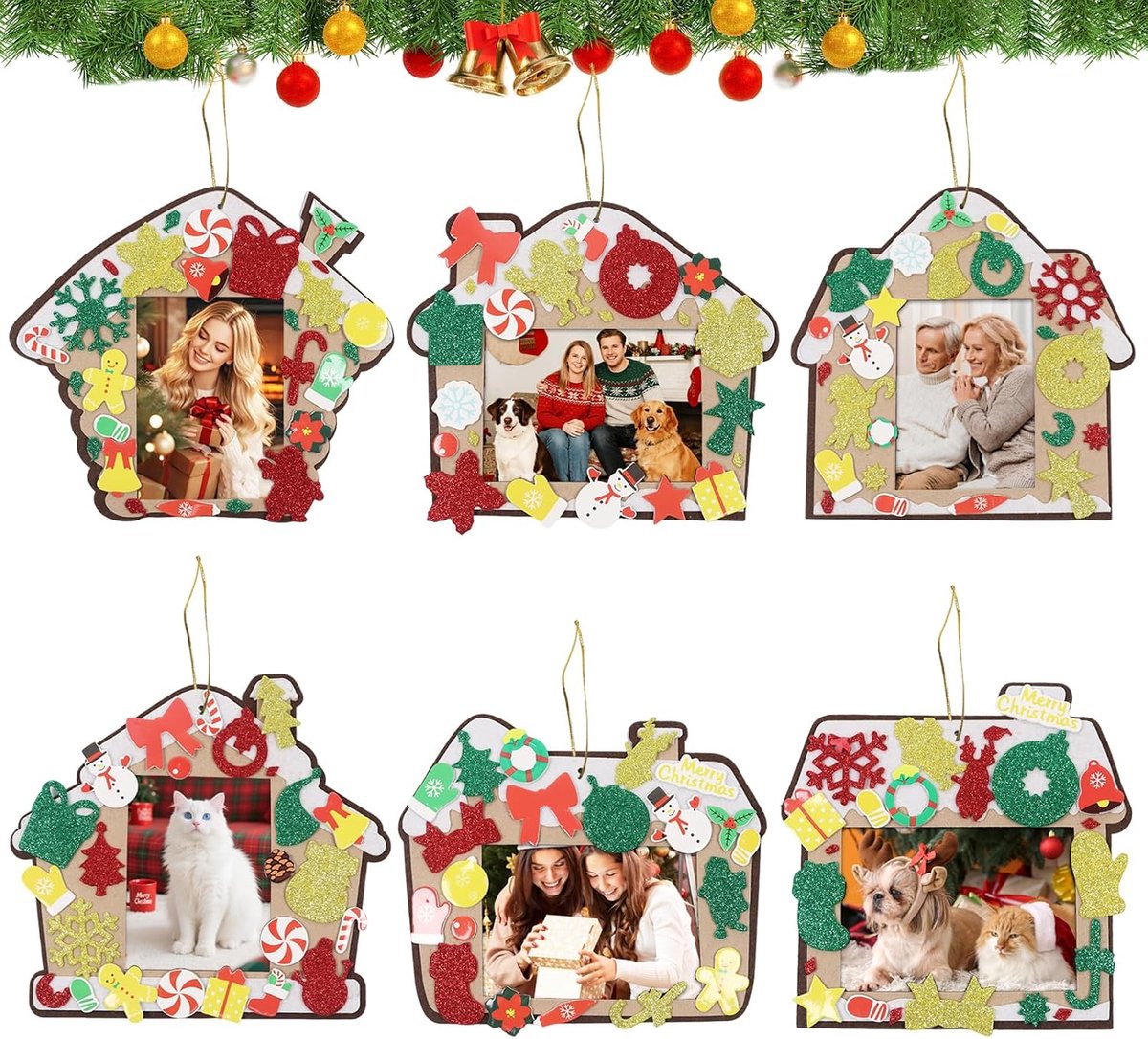 12 stuks kerstfotolijsten, ornament, kerstboomversiering, knutselset, kerstdecoratie, vilten fotolijst, kerstdecoratie, kersthanger, fotogeschenken, kerstboomversiering